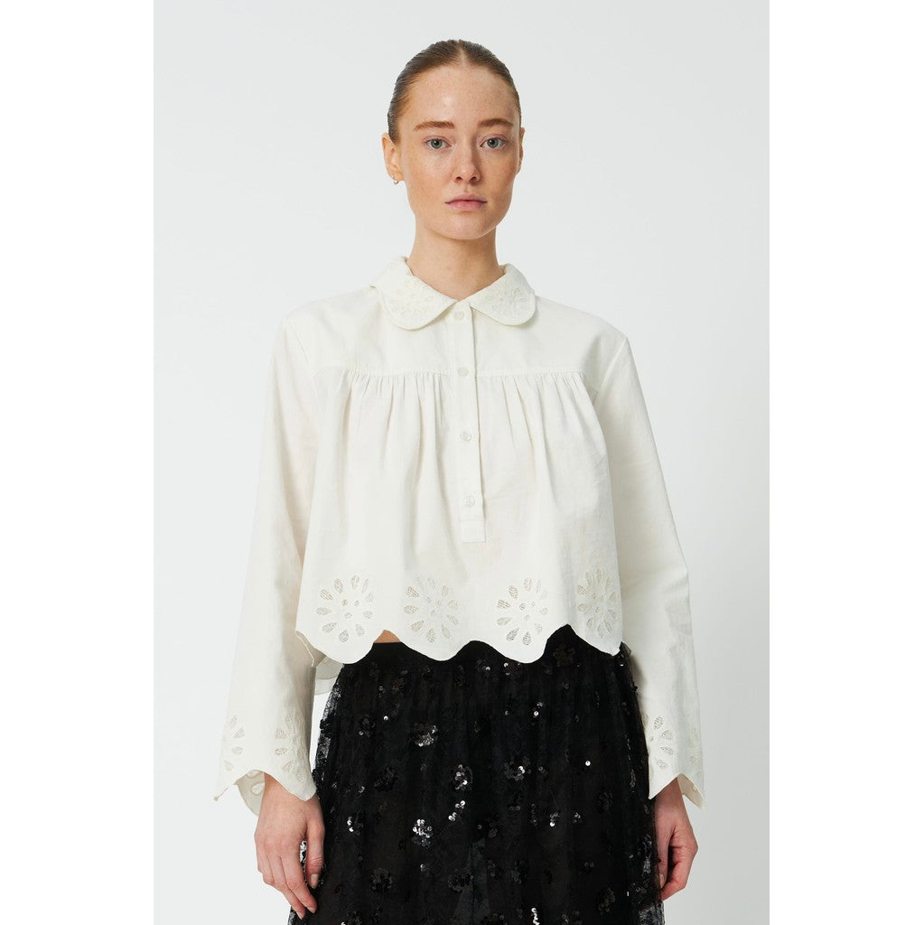 Stella Nova Shirt in White with Embroidery Anglaise Detail
