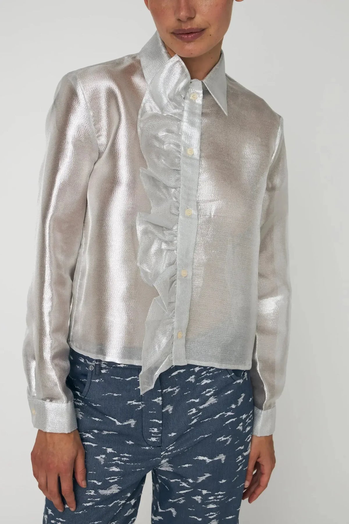Stella Nova Silver Crisp Shirt In Pearl Silver