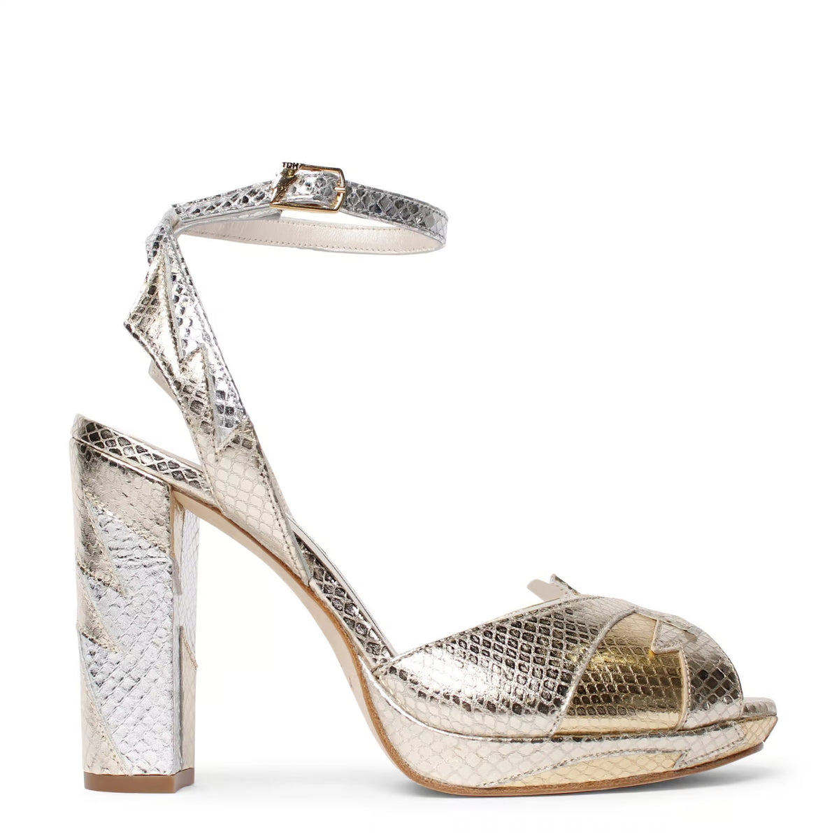 Terry De Havilland Zia Mid Block Heel Shoe in Gold Platino