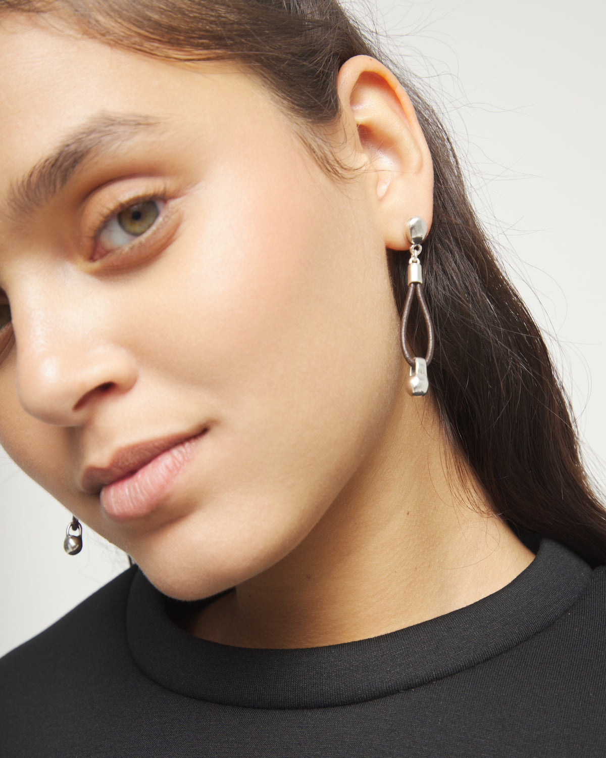 Uno De 50 Drop Leather Earrings with Silver Plate Sphere Detail
