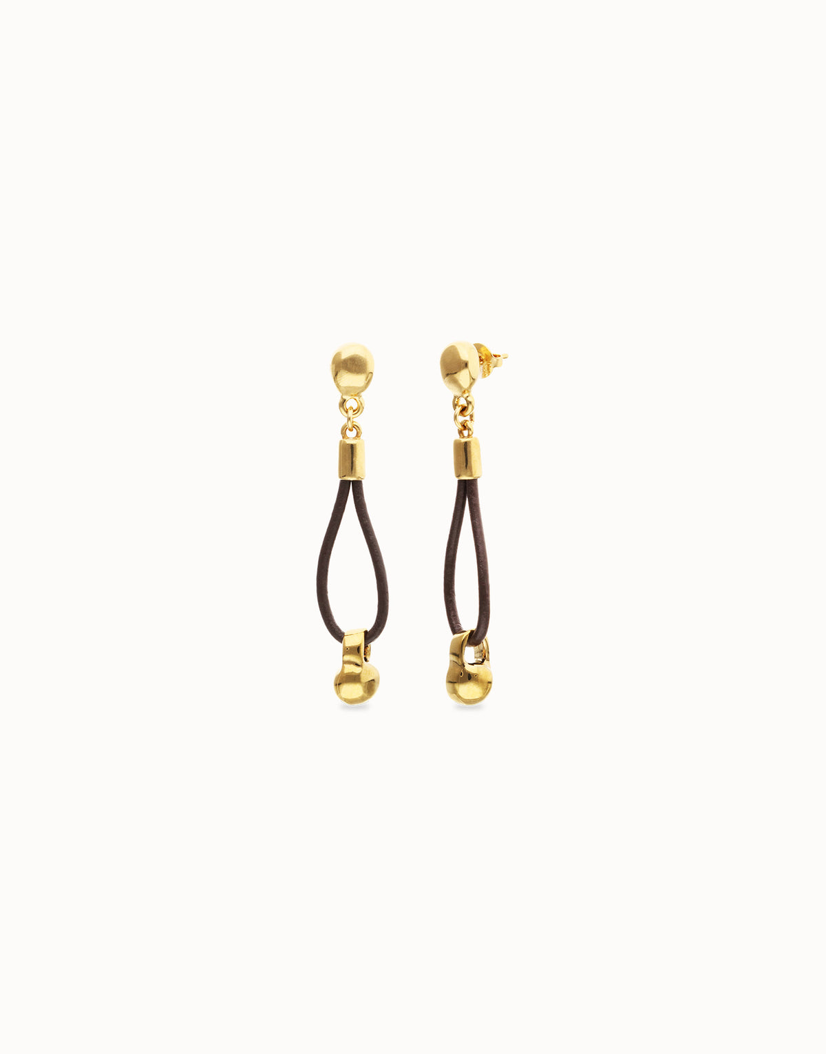 Uno De 50 Drop Leather Earrings with Gold Plate Sphere Detail