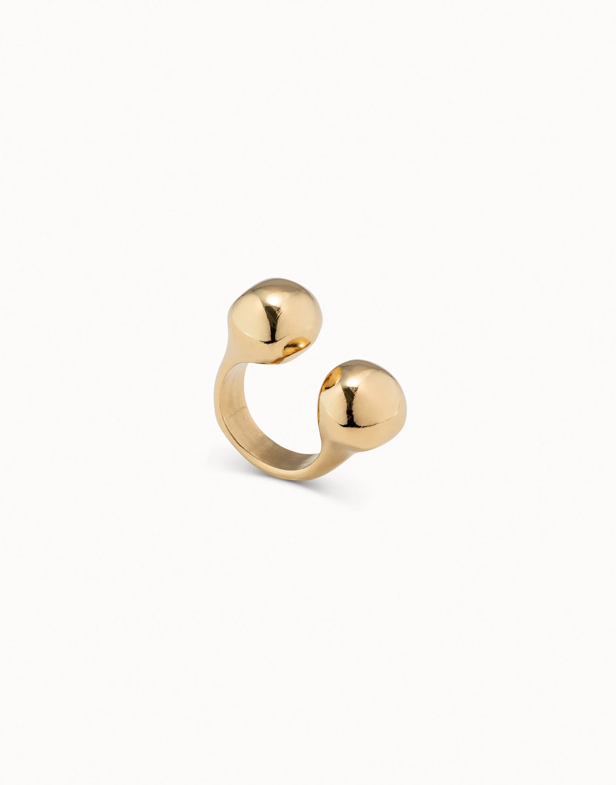 Uno De 50 Open Ring with 2 Beads in 18K Gold Plate