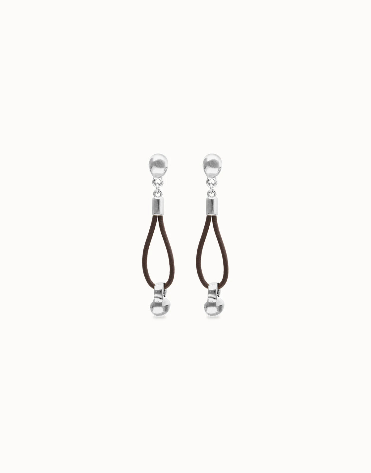 Uno De 50 Drop Leather Earrings with Silver Plate Sphere Detail