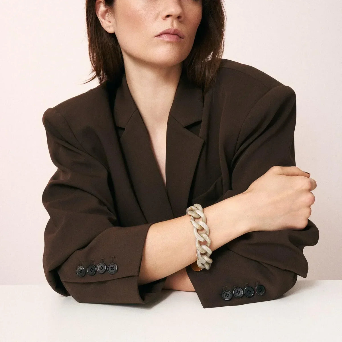 Vanessa Baroni Flat Chain Bracelet in Snow Green Marble