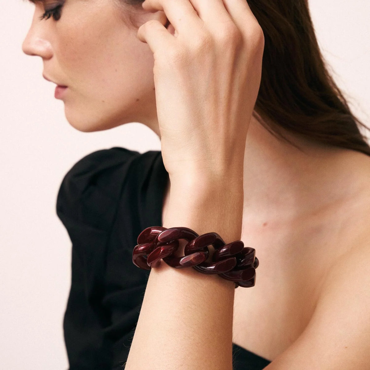Vanessa Baroni Great Flat Chain Bracelet in Bordeaux Marble