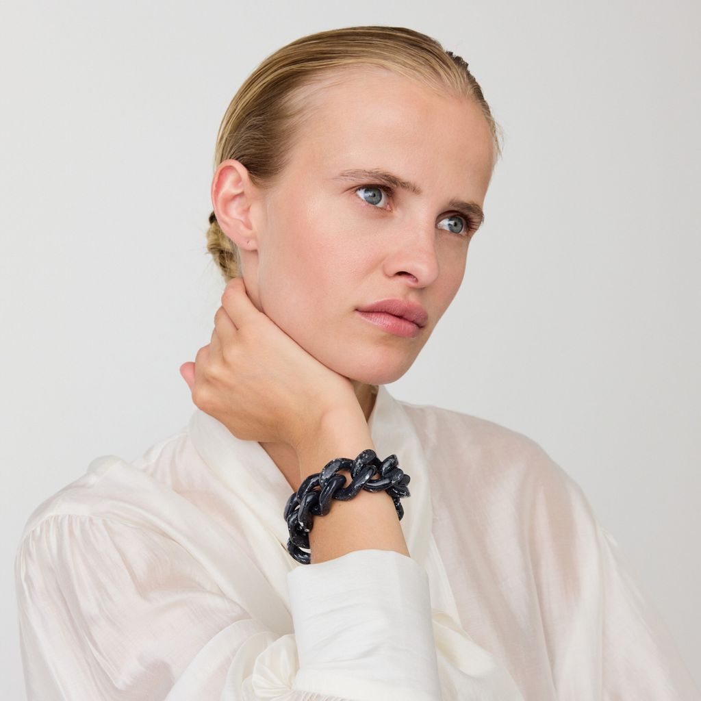 Vanessa Baroni Great Flat Chain Bracelet in Black Marble
