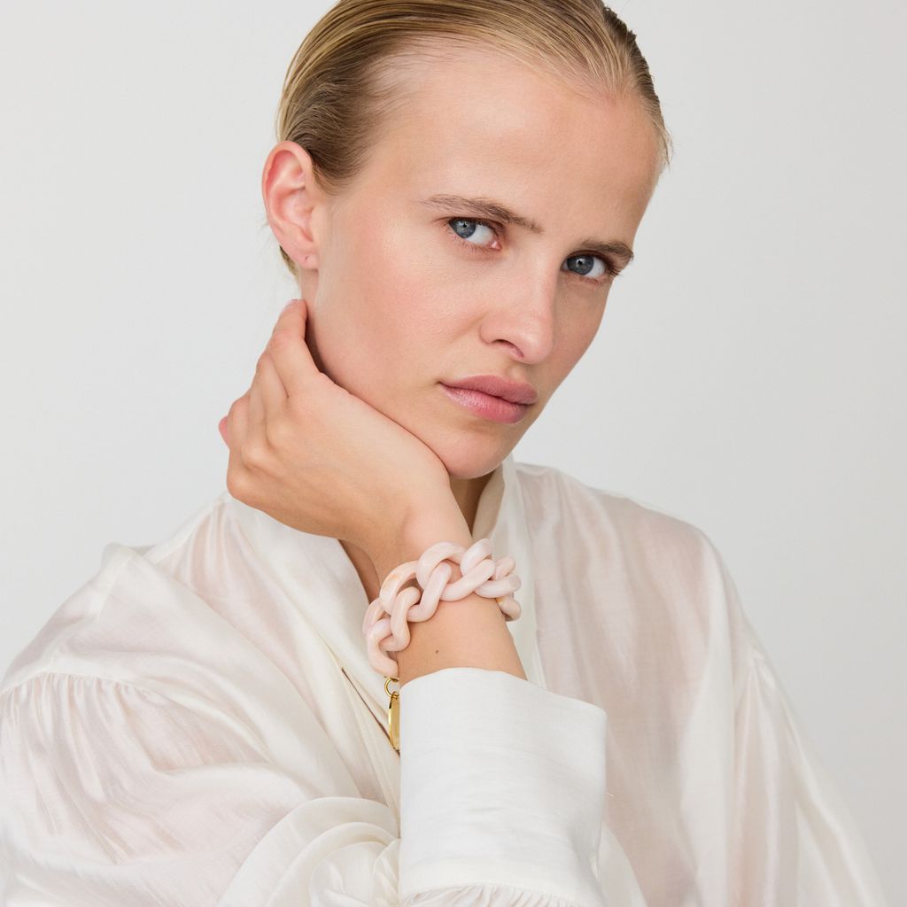Vanessa Baroni Great Flat Chain Bracelet in Ivory Rose Marble