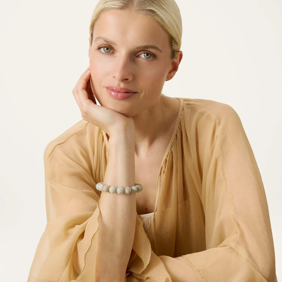 Vanessa Baroni Mini Beads Flex Bracelet in Snow Green Marble