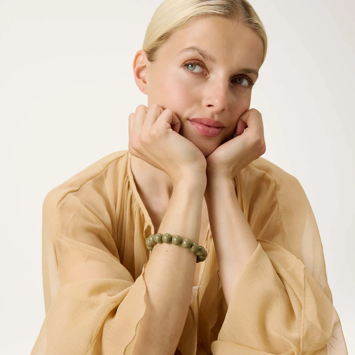 Vanessa Baroni Mini Beads Flex Bracelet in Light Olive