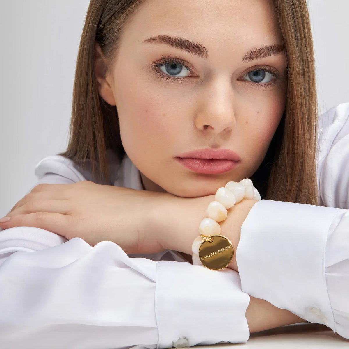 Vanessa Baroni Stone Flex Bracelet in Pearl Marble