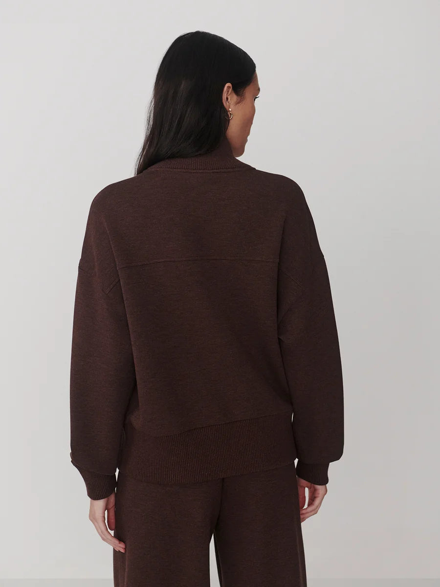 Varley Bronya Button Placket Sweat in Coffee Bean Marl