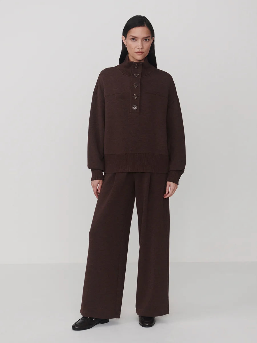 Varley Bronya Button Placket Sweat in Coffee Bean Marl