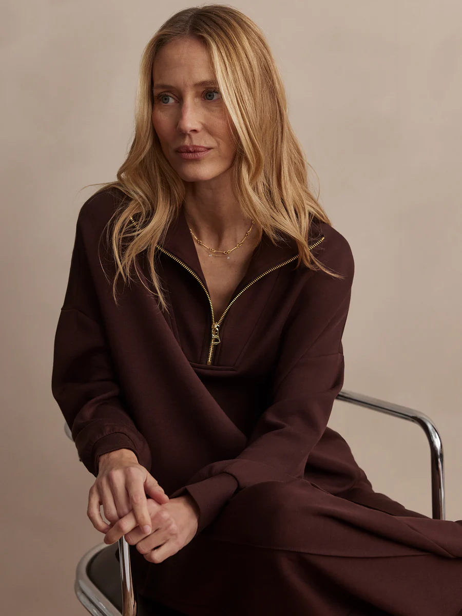 Varley Hawley Half Zip Sweatshirt in Coffee Bean
