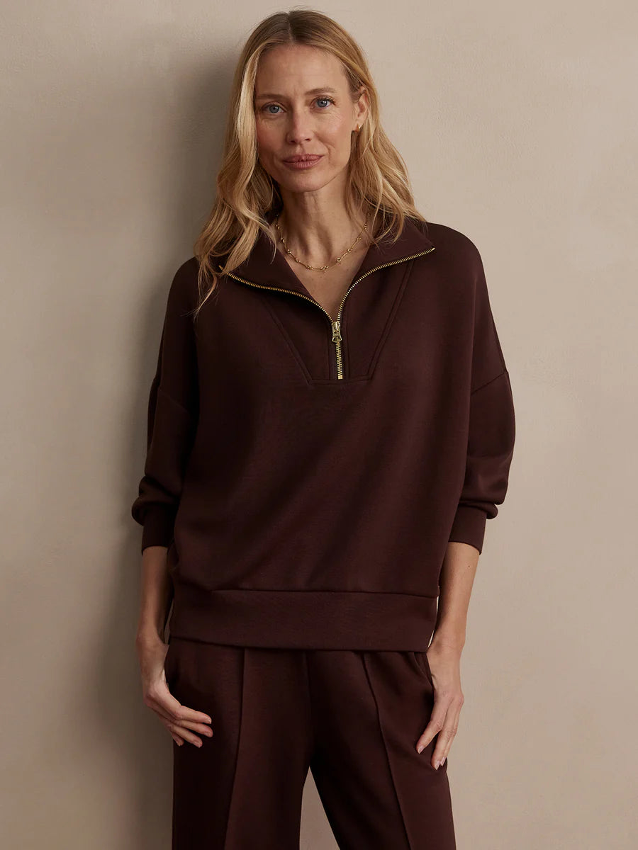 Varley Hawley Half Zip Sweatshirt in Coffee Bean