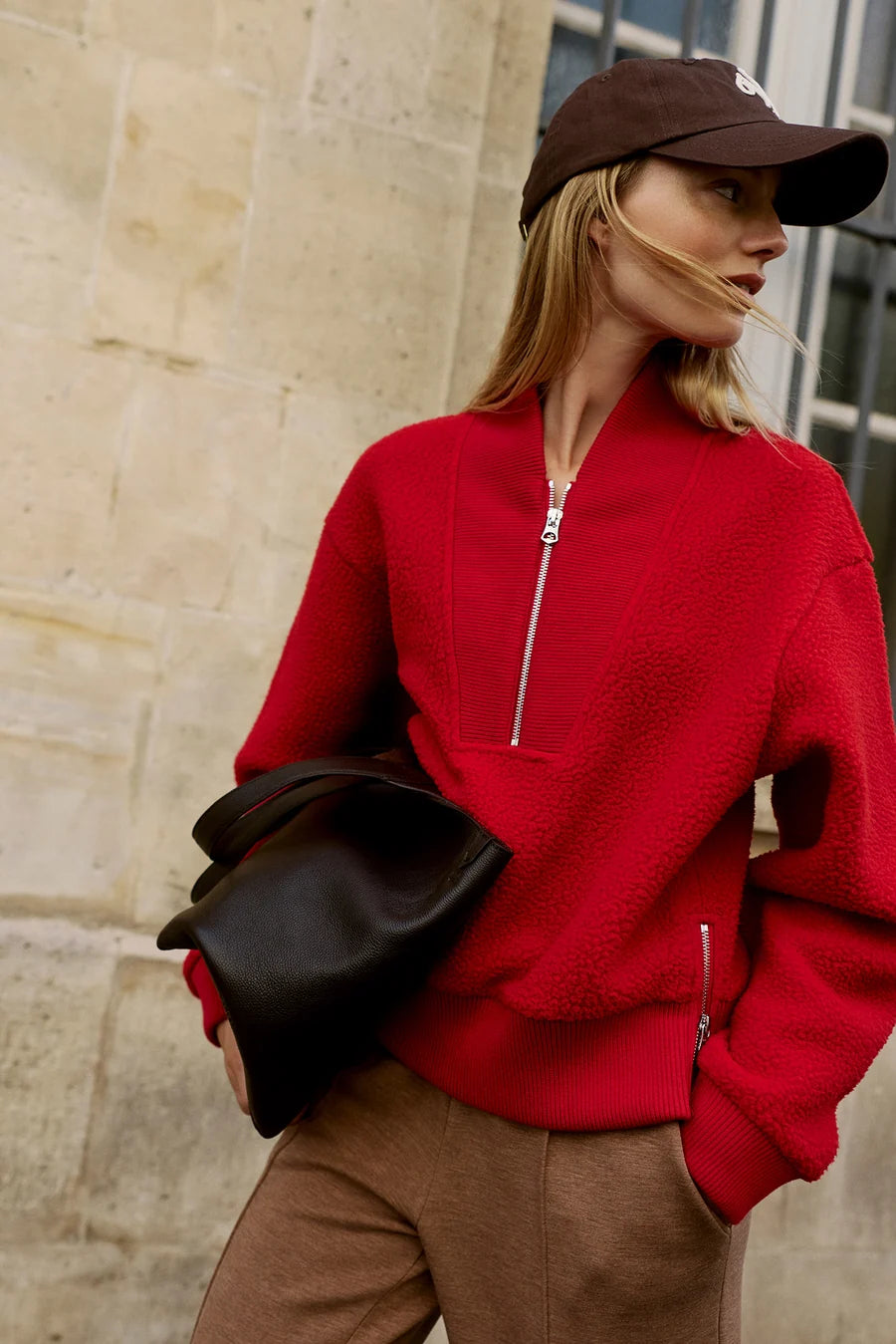 Varley Mumford Half Zip Fleece in Washed Red