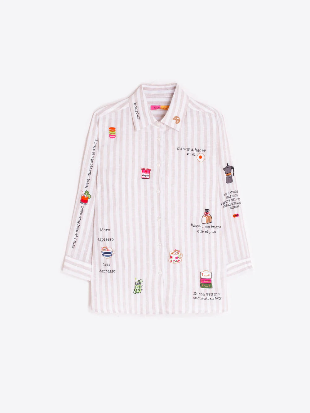 Vilagallo Beige Striped Shirt With Illustrations