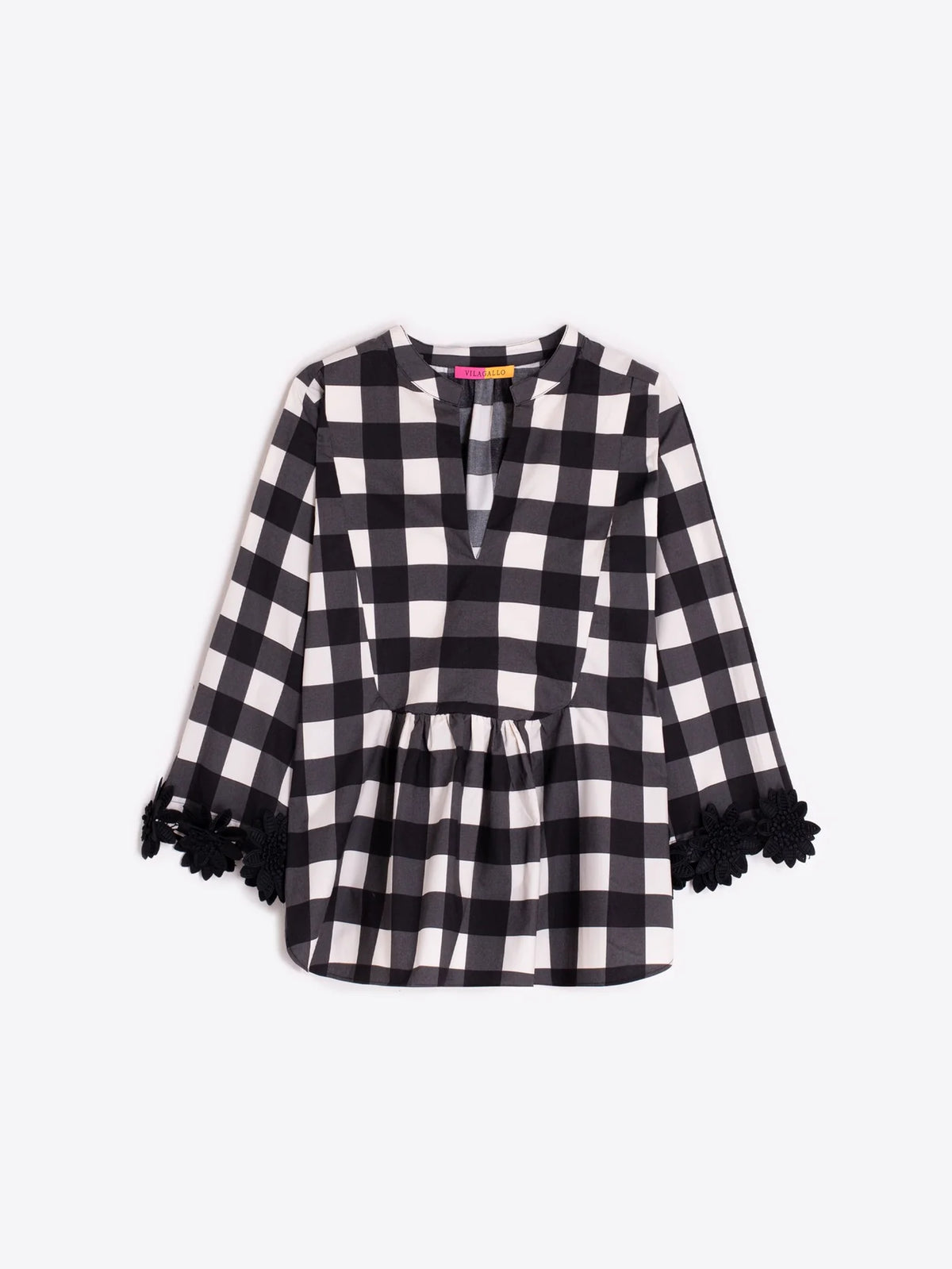 Vilagallo Check Blouse With Cuff In Black