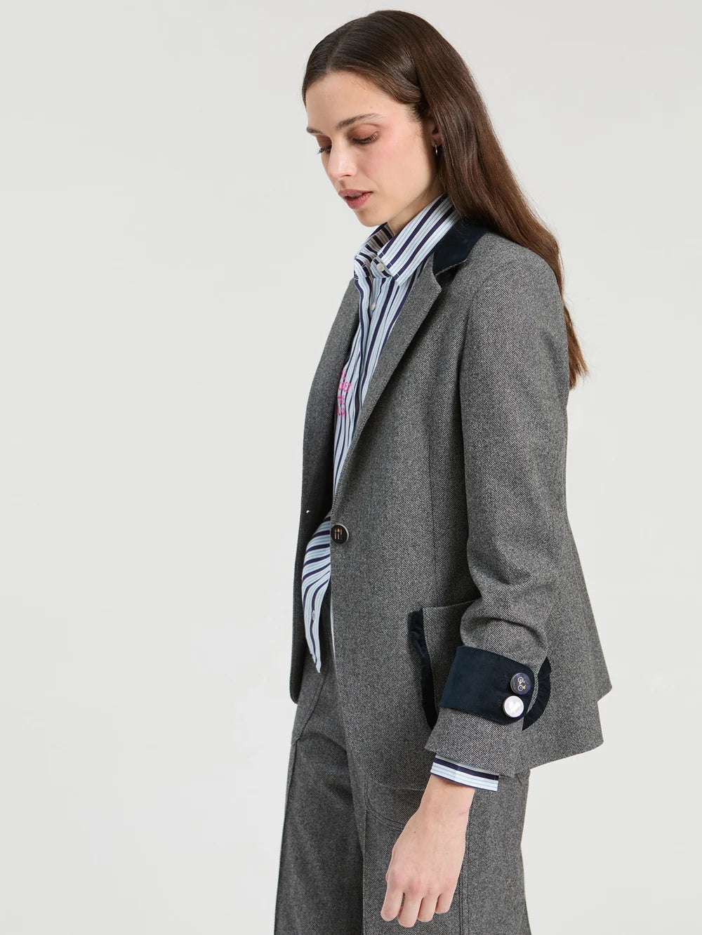 Vilagallo Grey Marl Jacket with Blue Velvet Detail 33828