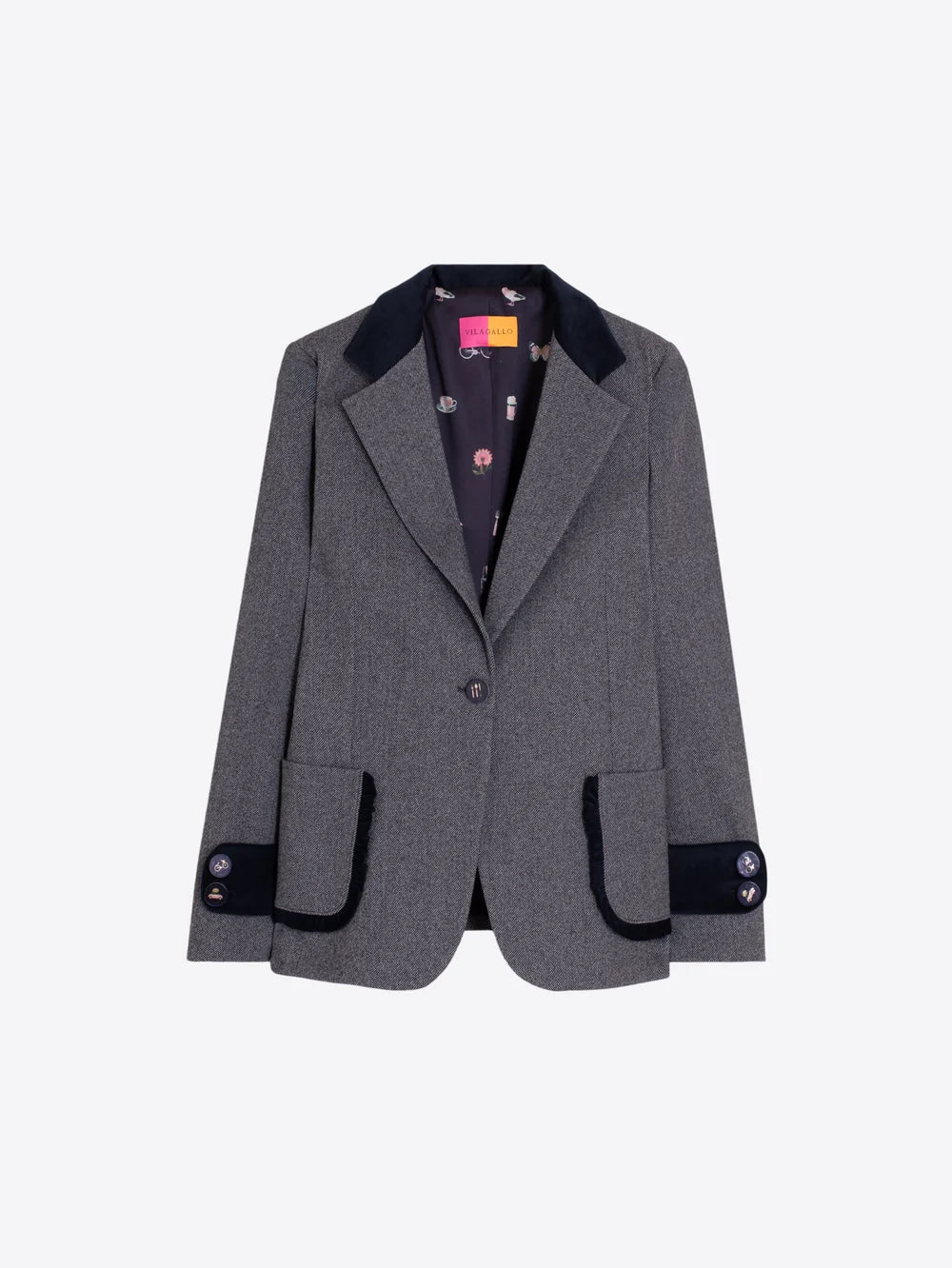 Vilagallo Grey Marl Jacket with Blue Velvet Detail 33828