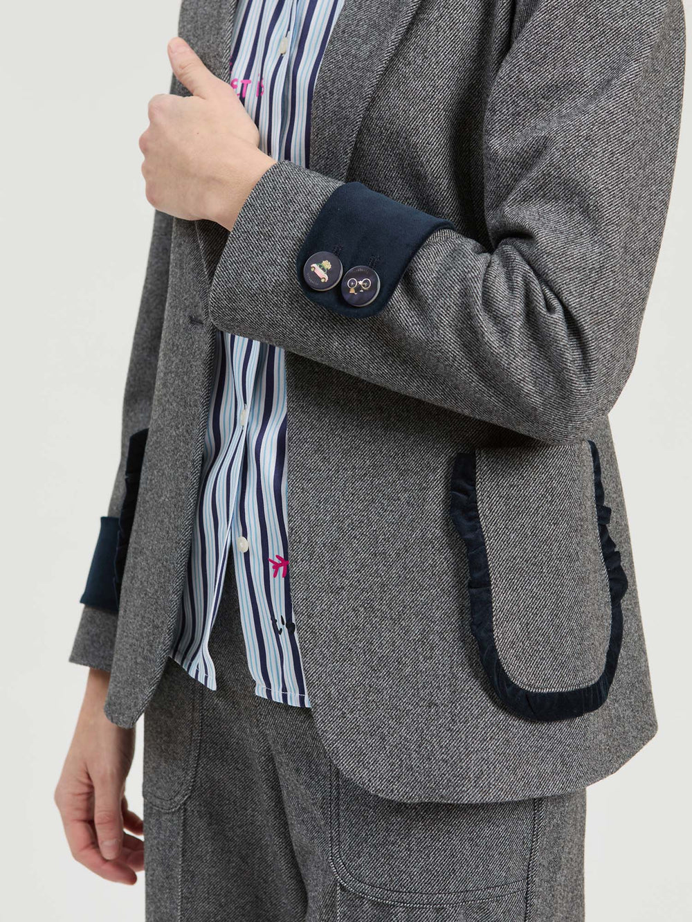 Vilagallo Grey Marl Jacket with Blue Velvet Detail 33828