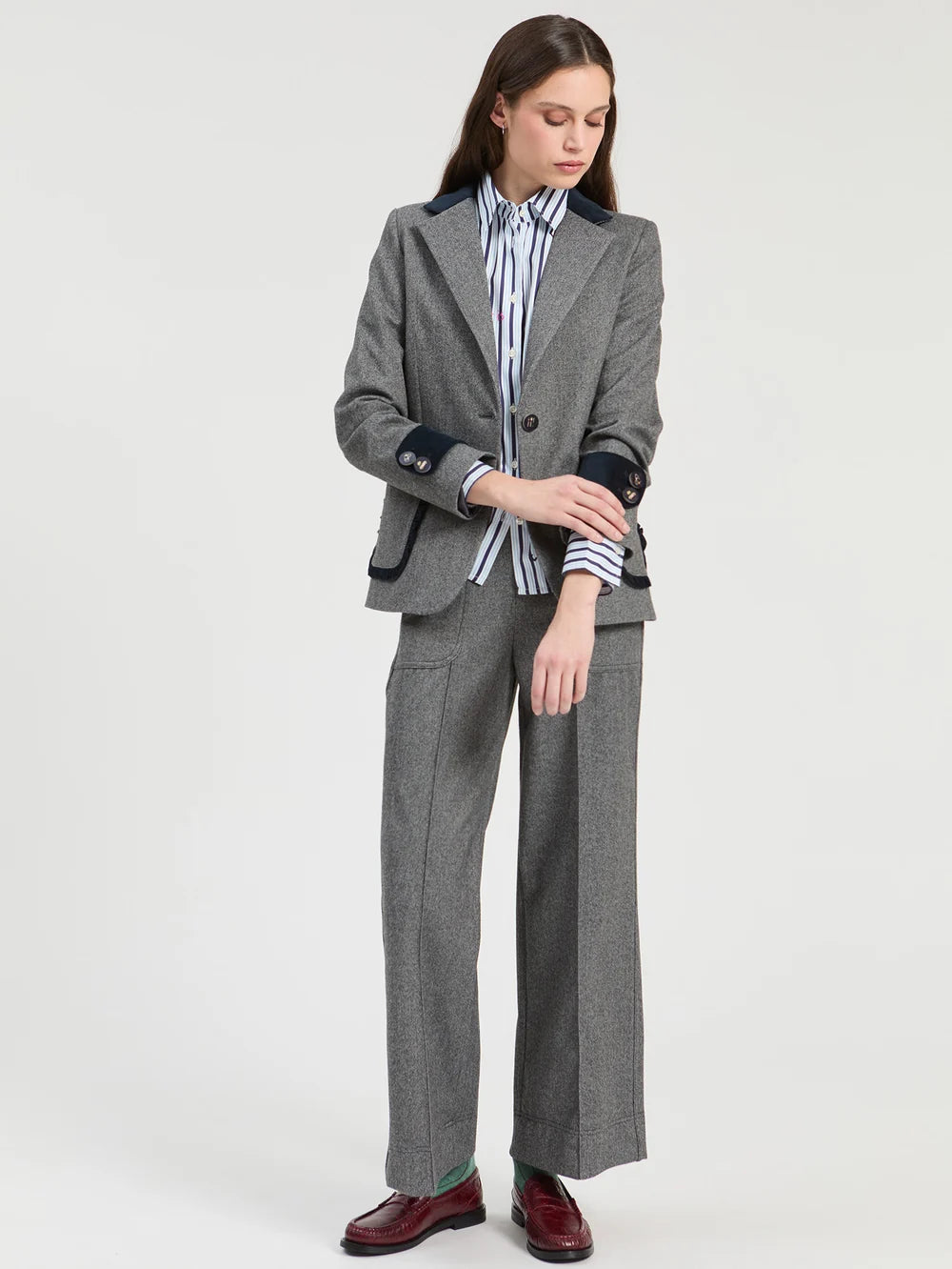 Vilagallo Grey Marl Jacket with Blue Velvet Detail 33828