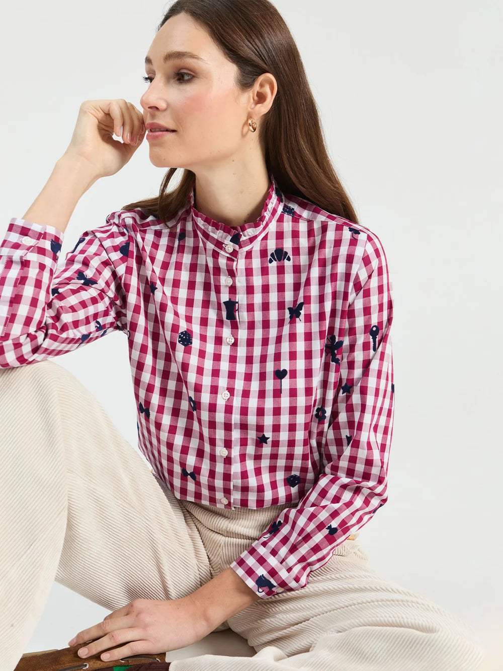 Vilagallo Vichy Shirt in  Bordeaux Flocked 33782