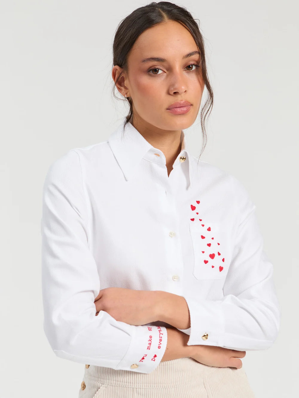 Vilagallo White Shirt with Heart Embroidery 33756