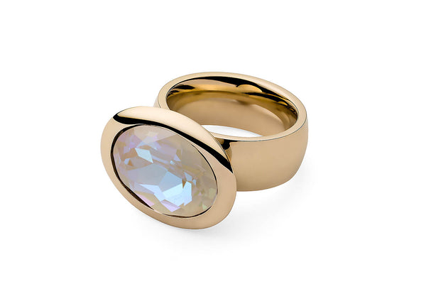 Qudo Thick Gold Plated Stainless Trivola Steel Ring with Ivory Cream coloured Stone Cameo Boutique